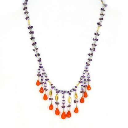 Mid Century Modern" Yellow Strand Beaded Necklace 18K Gold