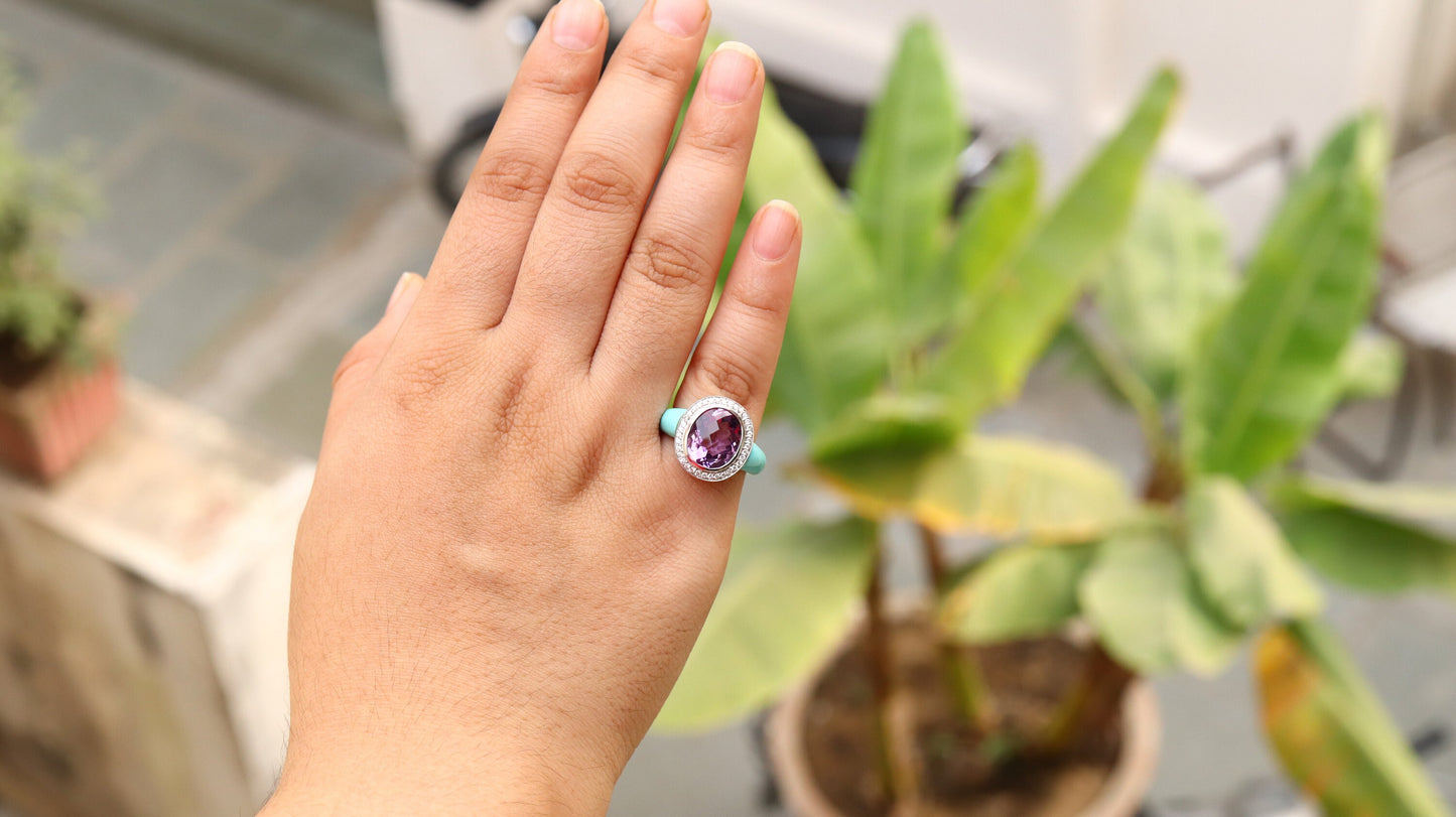 Vintage Style Amethyst Engagement Ring 18K Gold