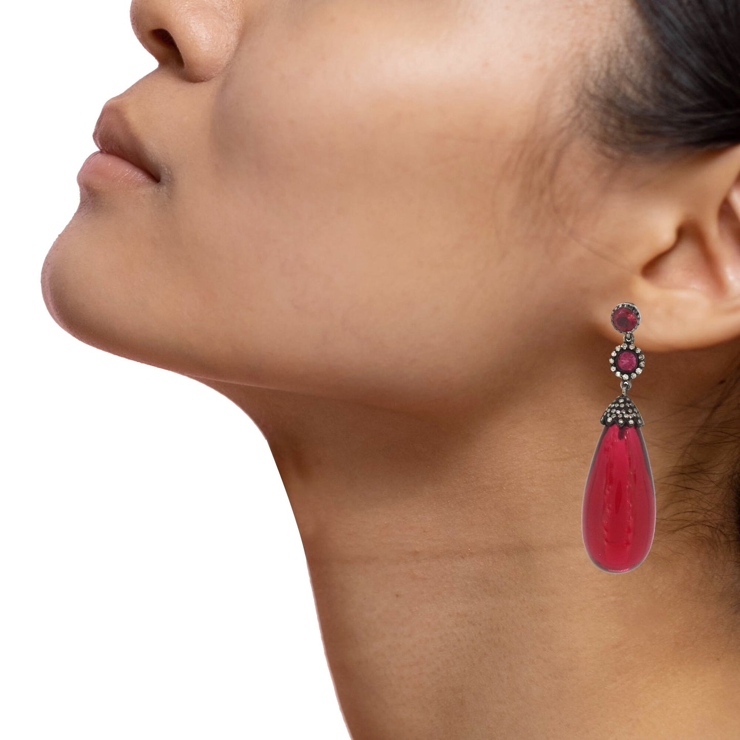 Red Glass Teardrop Earring
