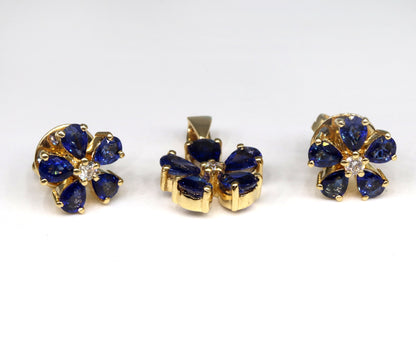 Blue Sapphire Flower Jewelry : Earring 18K Gold