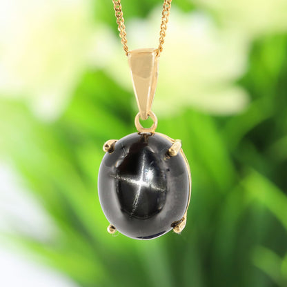 Black Star Gemstone Pendant 14K Gold