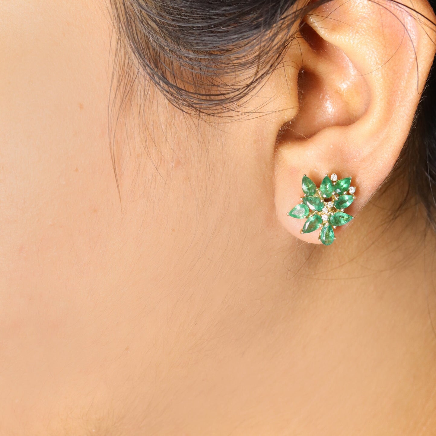 Yellow Women Studs / Emerald Earring 14K Gold