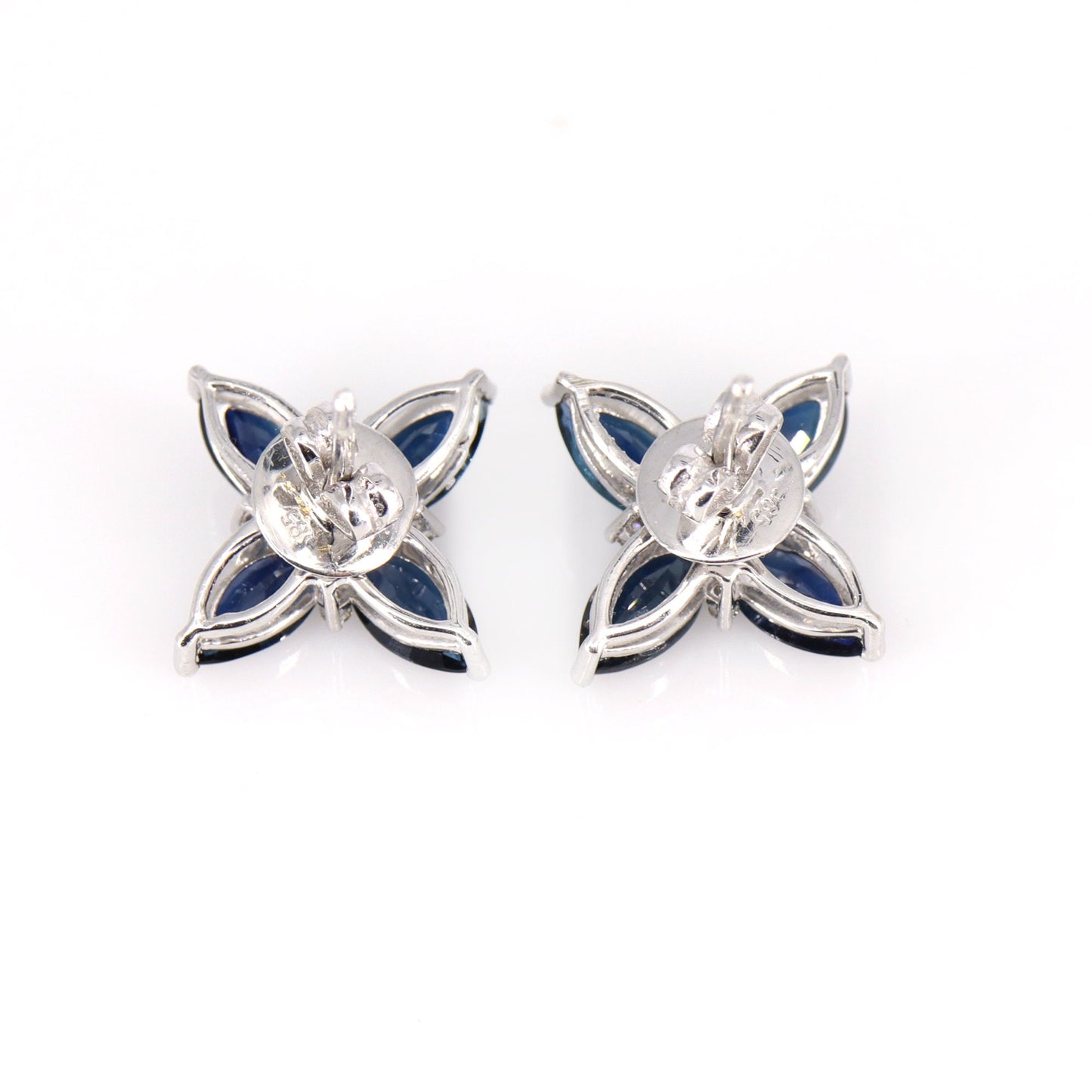 White Sapphire Studs Marquise Cut Blue Sapphire September Earring 14K Gold