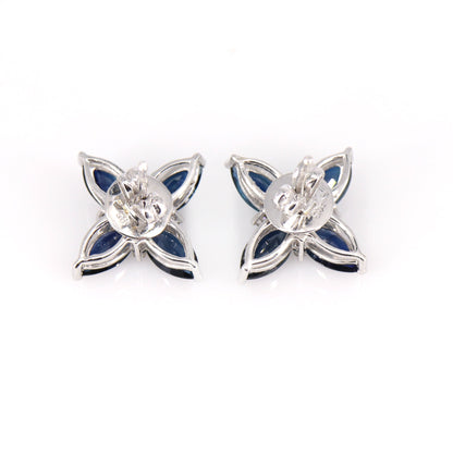White Sapphire Studs Marquise Cut Blue Sapphire September Earring 14K Gold