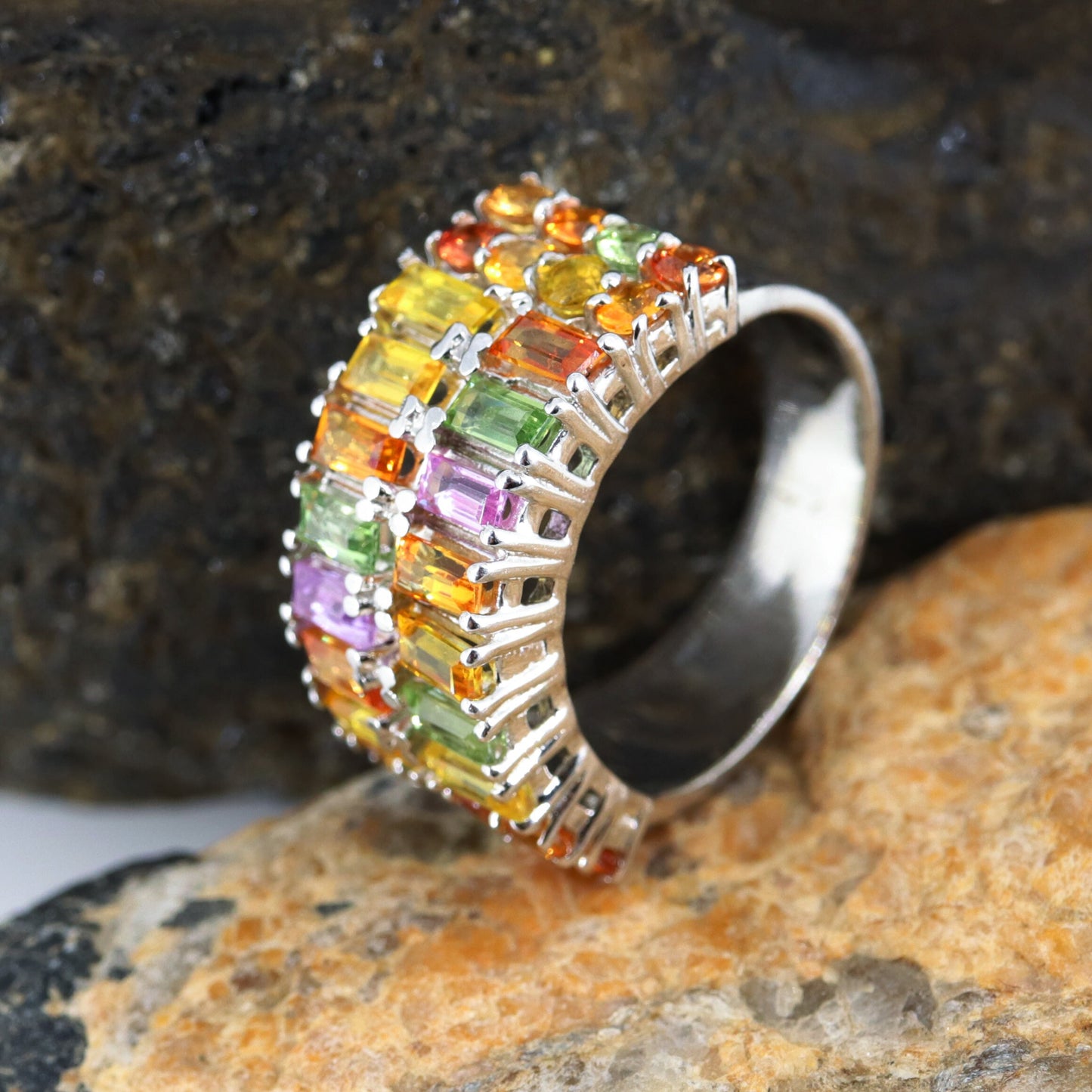 Rainbow Multi Sapphire & Ring Silver