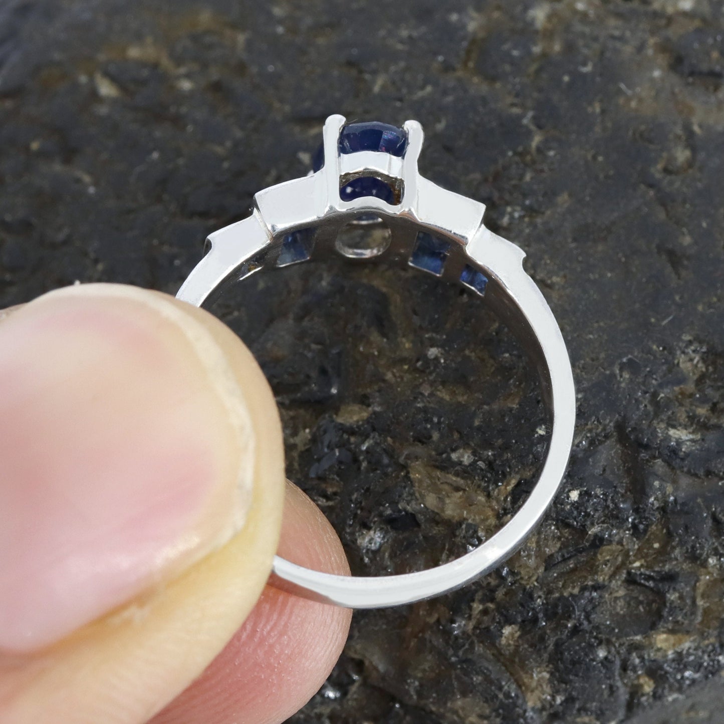 Oval & Square Cut Blue Sapphire 925 Sterling Dainty Ring Silver