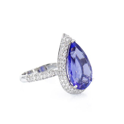 Art Deco White Halo Tanzanite Engagement Ring 14K Gold