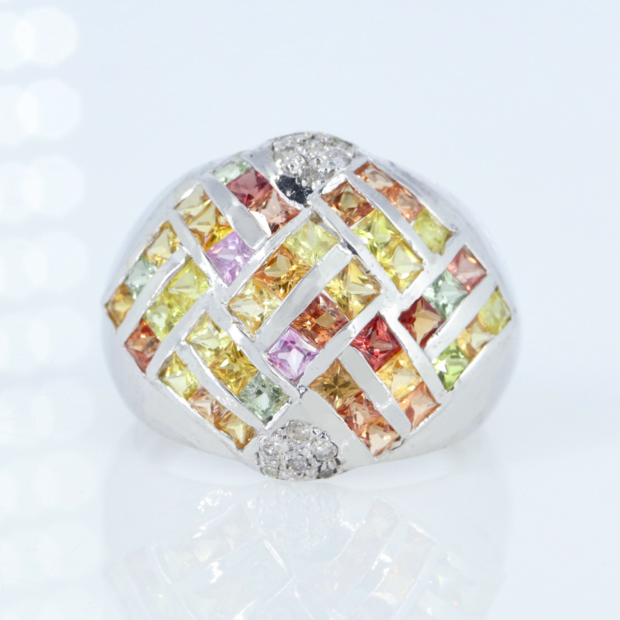 Princess Cut Multi Sapphire Ring Silver