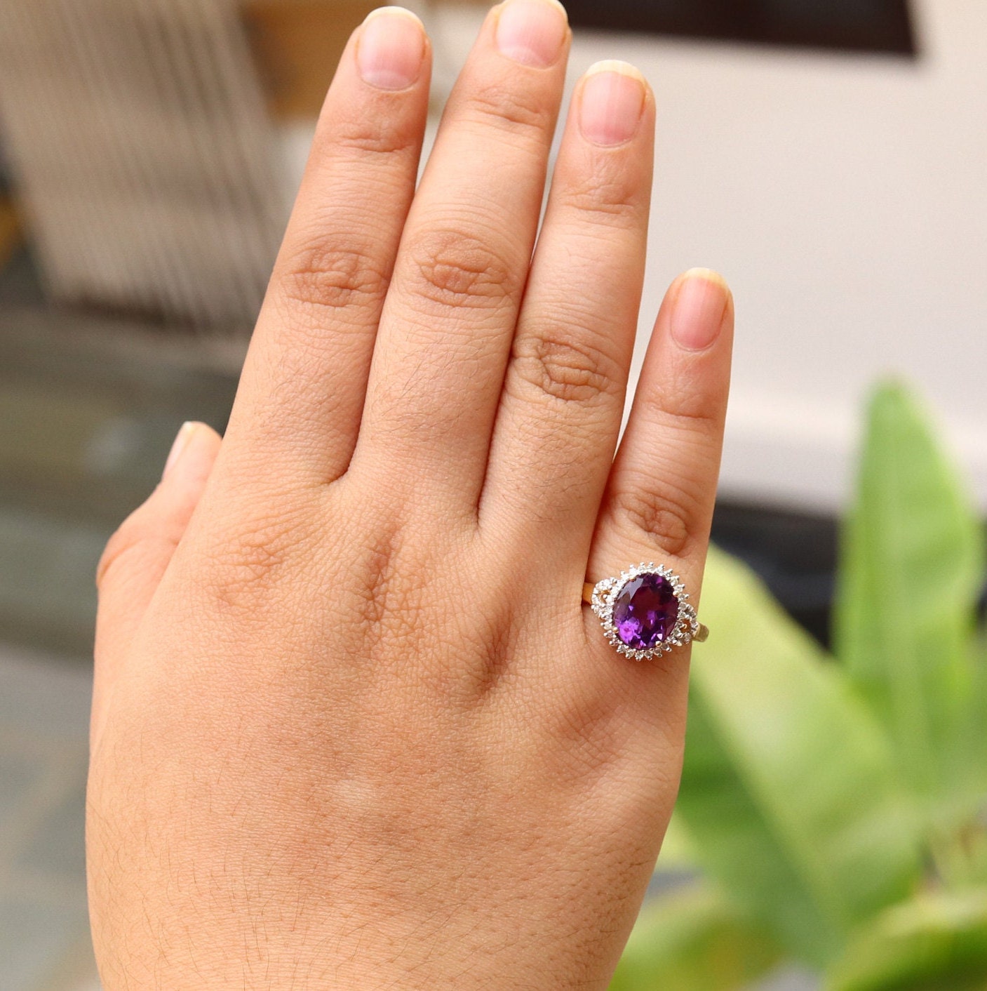 Unique Amethyst Ring 14K Gold