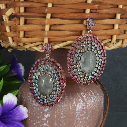 Pink Tourmaline Blue Topaz Color Gemstone Dangle Earring