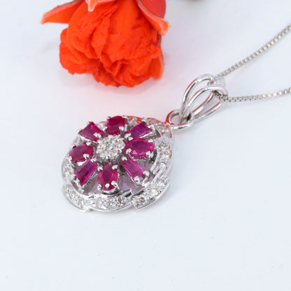 Handmade White Ruby Flower Pendant 18K Gold