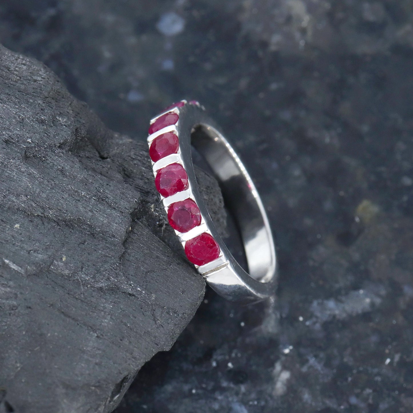 Half Eternity Band Ruby Ring Silver