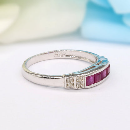 Classic Half Eternity Band Ruby 925 Sterling Ring Silver