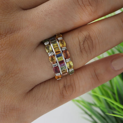 Rainbow Multi Sapphire Ring Silver