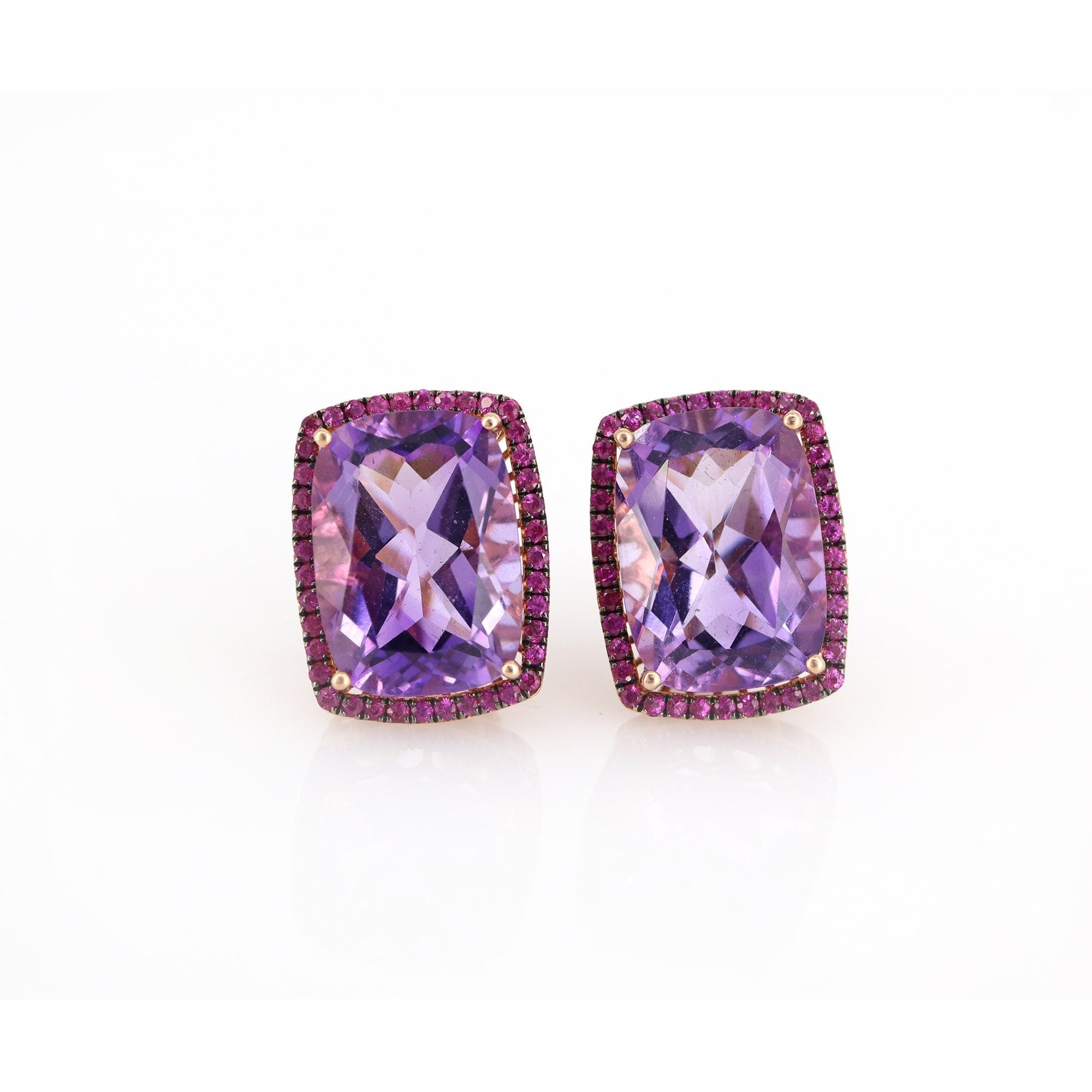 Large Amethyst Ruby Earring 18K Gold