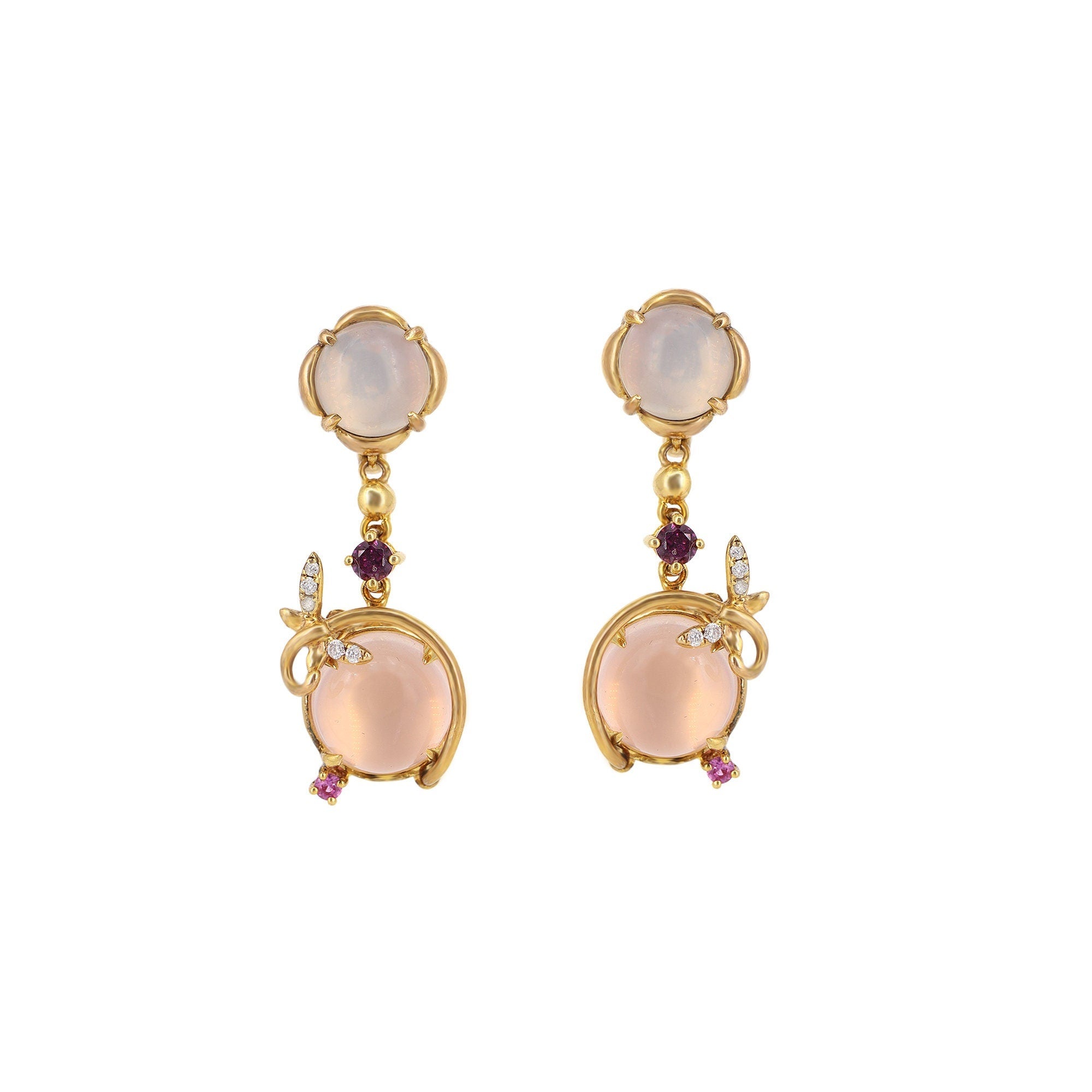 Yellow Rose Quartz Rhodolite & Gemstone Earring 18K Gold