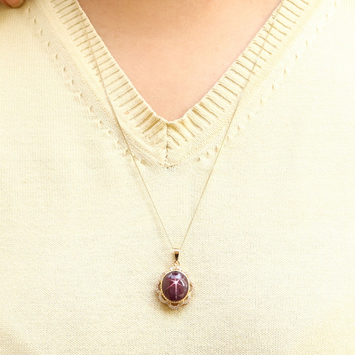 Antique Style Yellow Star Ruby Pendant 14K Gold