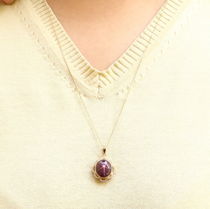Antique Style Yellow Star Ruby Pendant 14K Gold