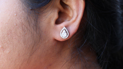 1.04 Marquise Pear & Princess Cut Illusion Setting White Handmade Earring 18K Gold