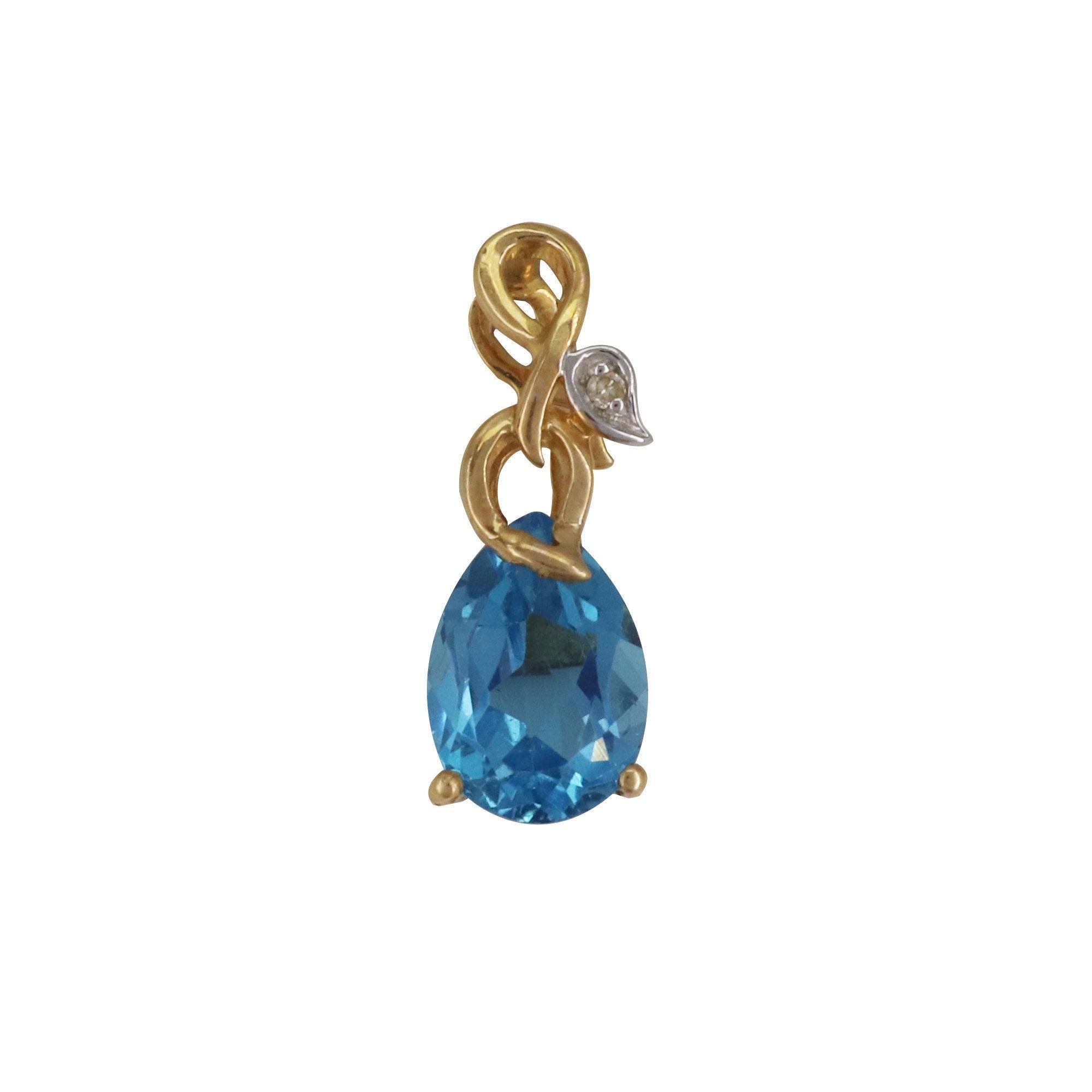 Pear Shape Designer Loop Blue Topaz Necklace 14K Gold