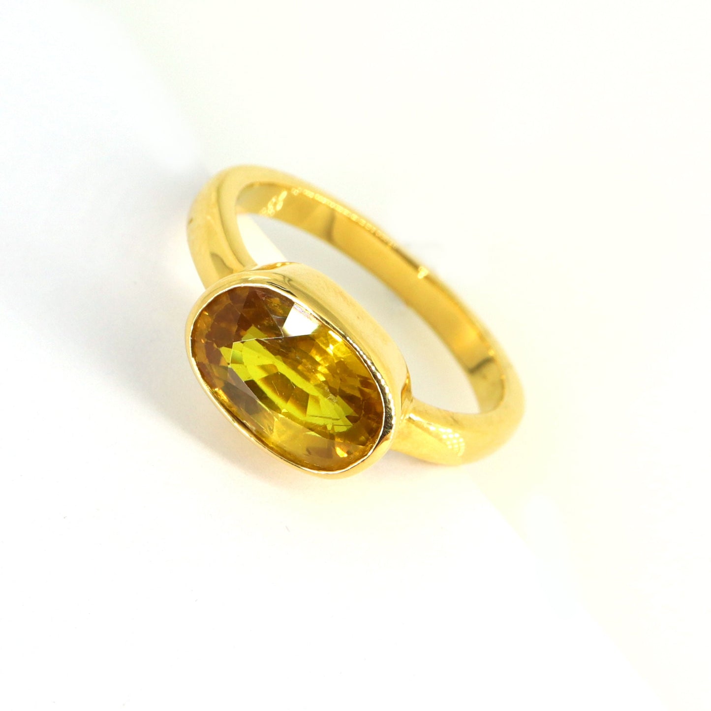Statement Oval Cut Yellow Sapphire Unisex Ring 14K Gold