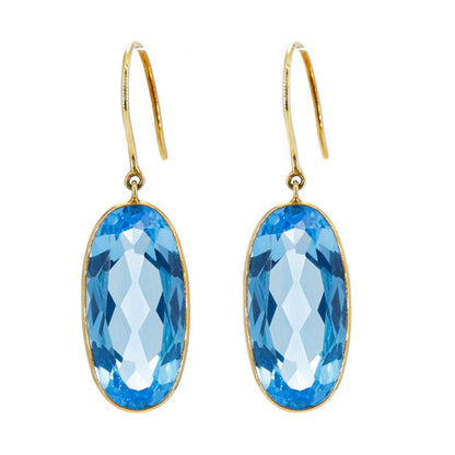 Oval Shape Blue Topaz Earring 18K Gold