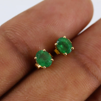 Emerald Stud Earring 14K Gold
