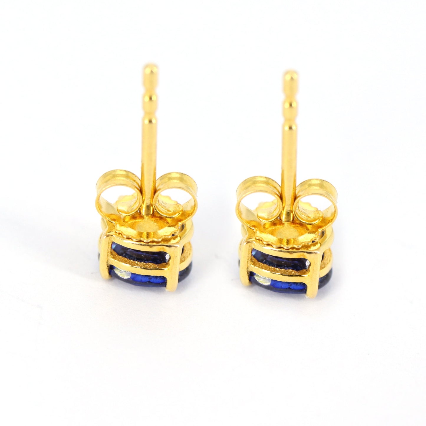 6Mm Tiny Oval Studs Daily Wear Studs Blue Sapphire Yellow Sapphire Earring 14K Gold