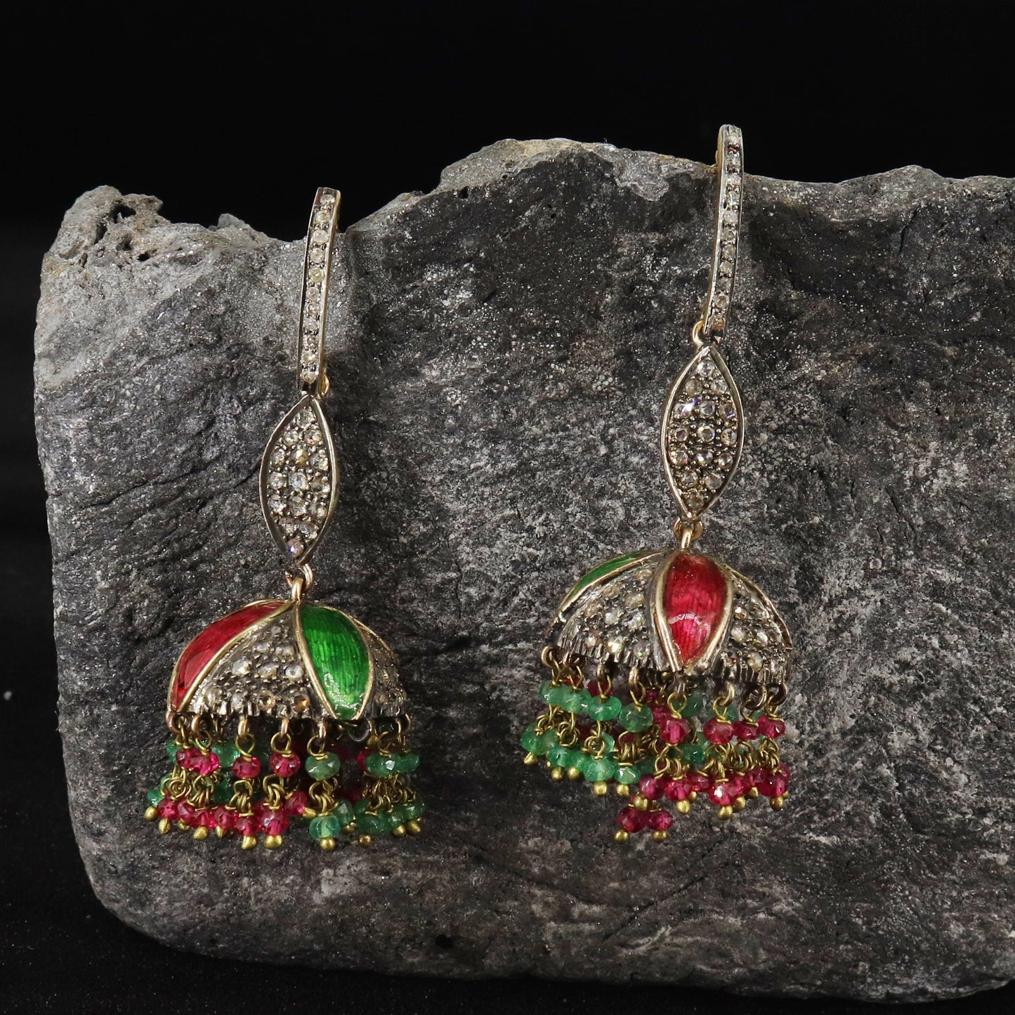 Spinel & Emerald Enamel Earring