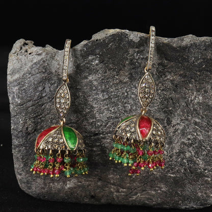 Spinel & Emerald Enamel Earring
