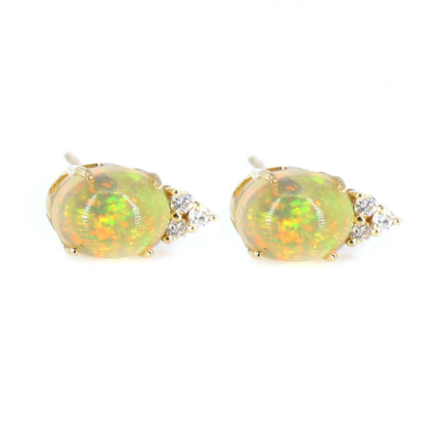 Handmade Opal Anddiamond Earring 14K Gold