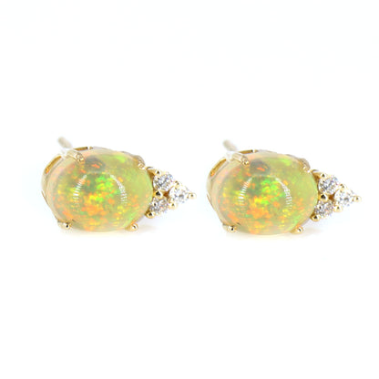 Handmade Opal Anddiamond Earring 14K Gold