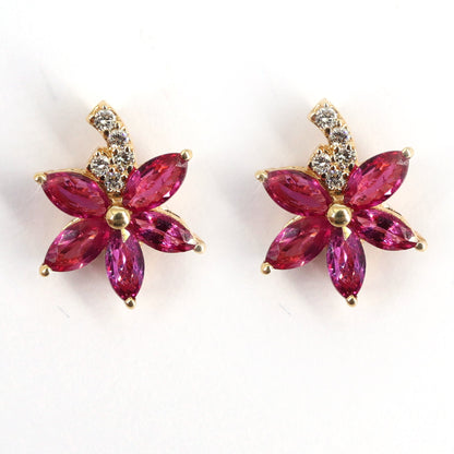 Flower Design Ruby/Blue Sapphire Earring 14K Gold