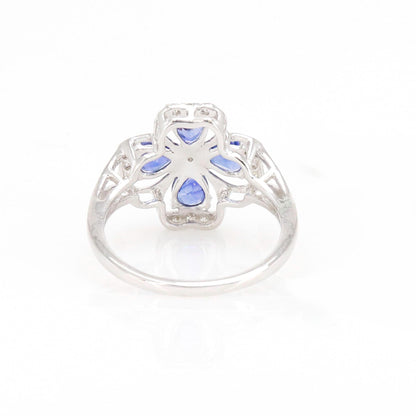 White Flower Design Sapphire Ring 18K Gold