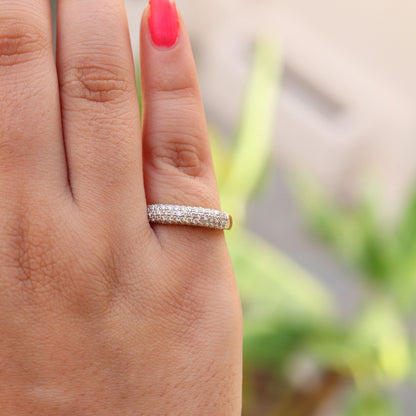 Half Eternity Genuine Band Yellow Band Unisex Band Round Cut Eternity Wedding Band Yellow Band 18K Gold