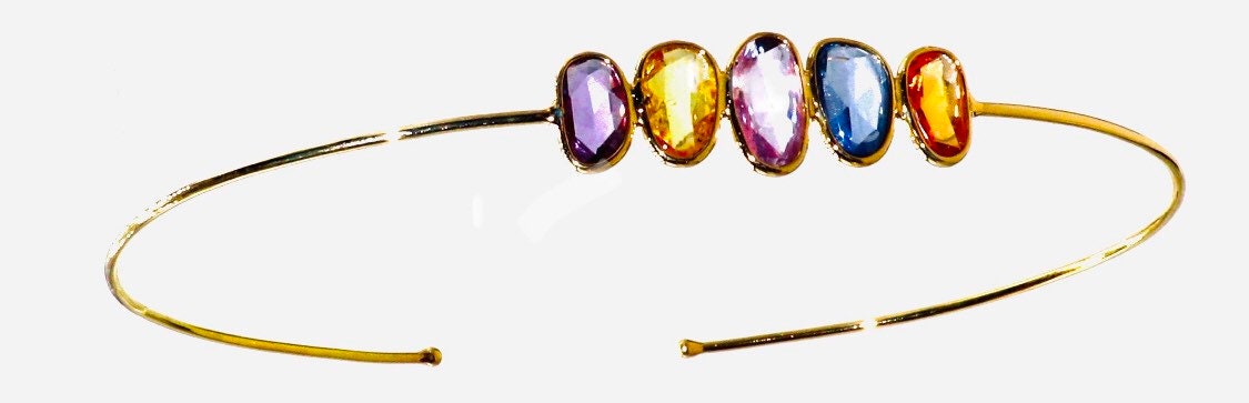 Beautiful Flexible Bangle Multi Sapphire Fine Jewelery Open Cuff Bangle Anniversary Multi Sapphire Rose Cut 18K Gold