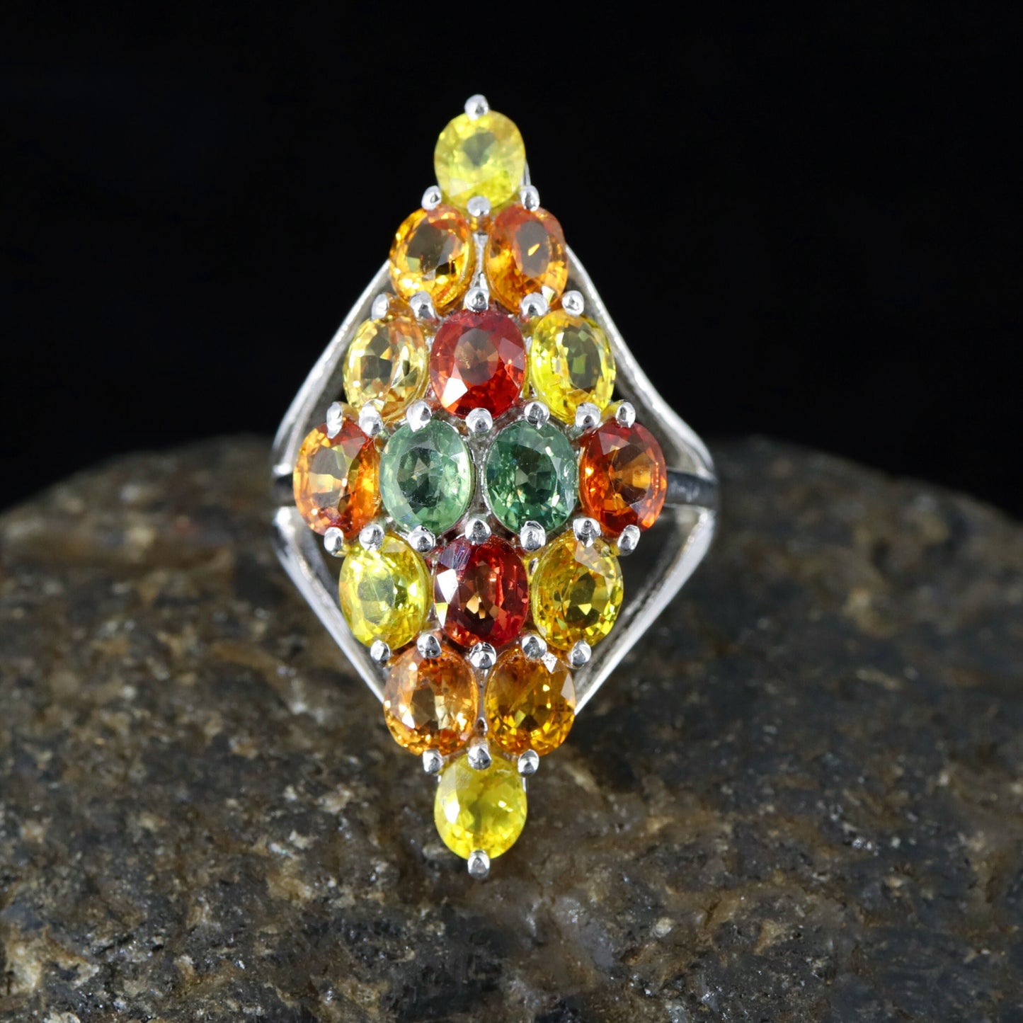 Multi Sapphire 925 Sterling Elegant Ring Silver