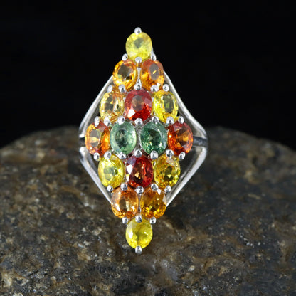 Multi Sapphire 925 Sterling Elegant Ring Silver