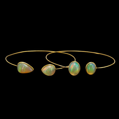 Oval Pear Shape Open Cuff Bangle Flexible Bangle Yellow Bangle Opal Finest Jewelry Anniversary 14K Gold