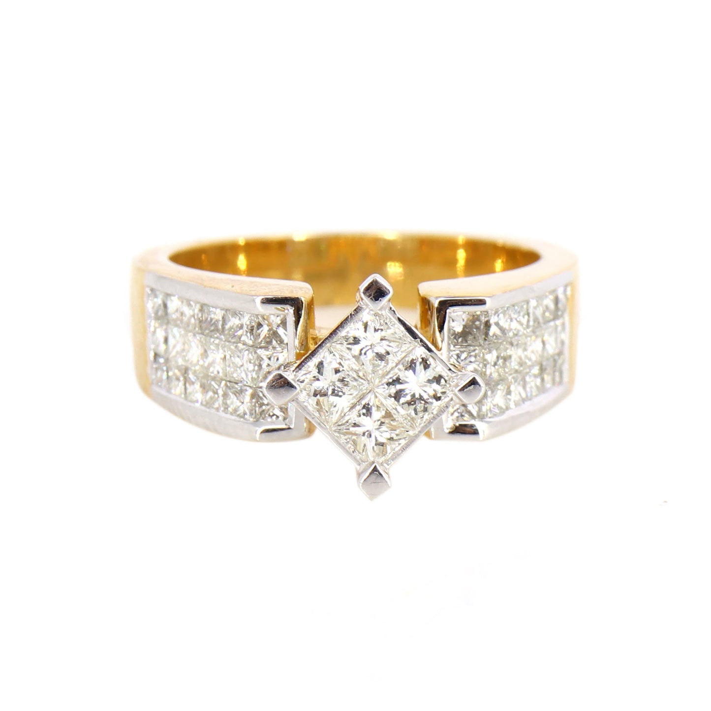 Yellow Princess Cut Invisible Illusion Ring 18K Gold