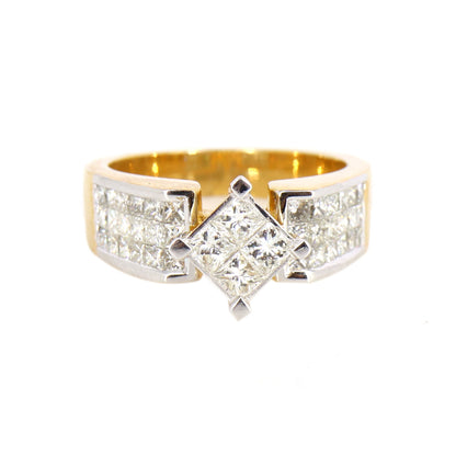 Yellow Princess Cut Invisible Illusion Ring 18K Gold