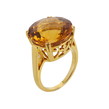 10 Big Size Citrine Gemstone Ring 18K Gold