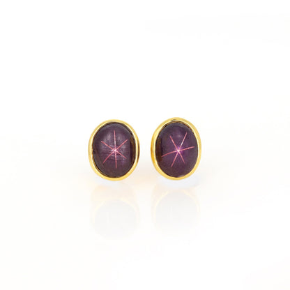 Yellow Studs Star Ruby Birth Gemstone Stud Earring 18K Gold