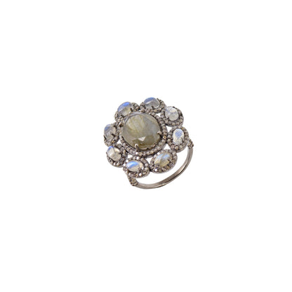 Pave Labradorite Cocktail Ring Silver