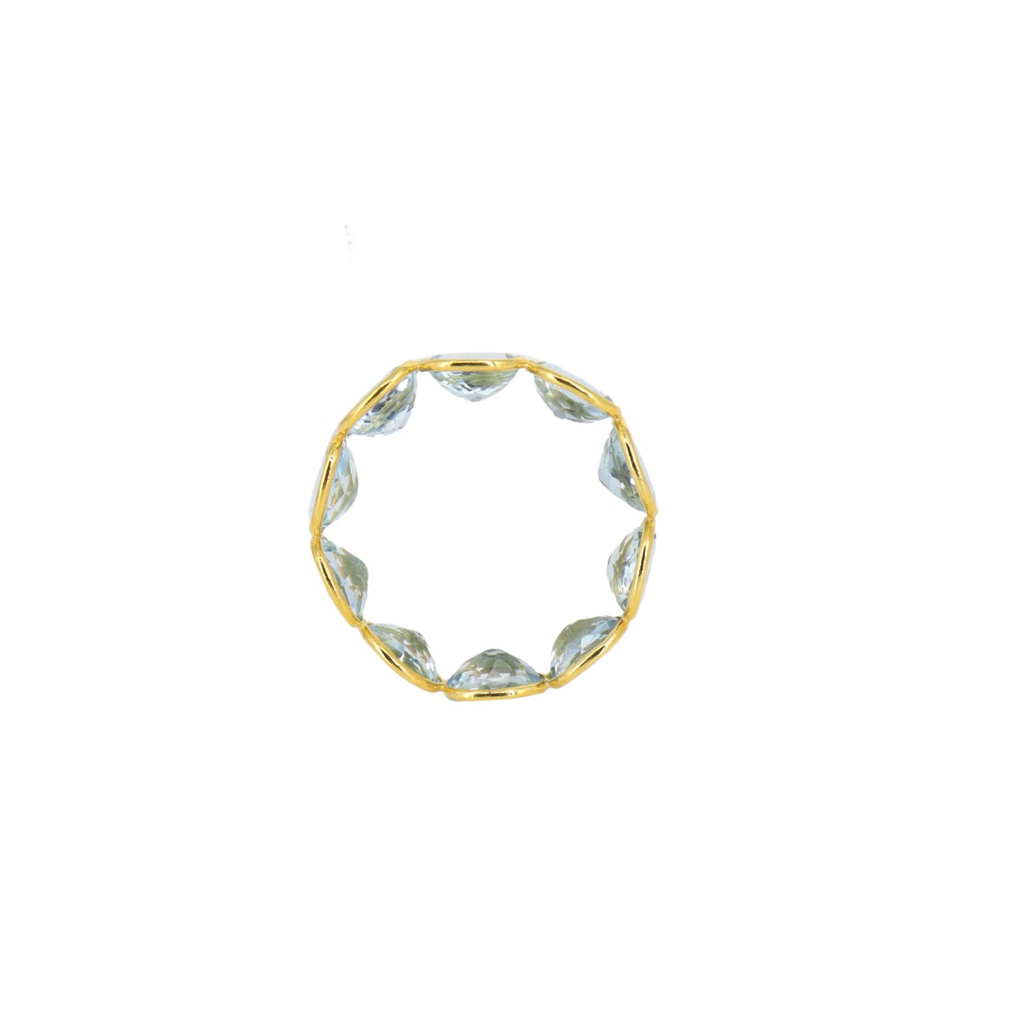 Aquamarine Stone Full Eternity Bezel Wedding Band Yellow Stackable Band Matching Band / Him 18K Gold