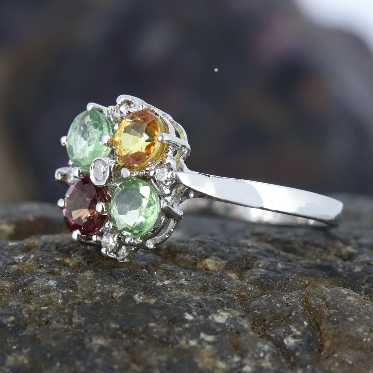 Round Cut Multi Sapphire & Ring Silver