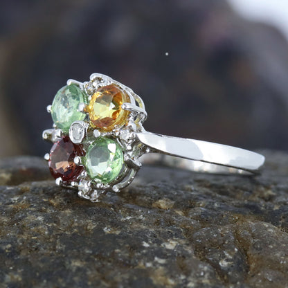 Round Cut Multi Sapphire & Ring Silver