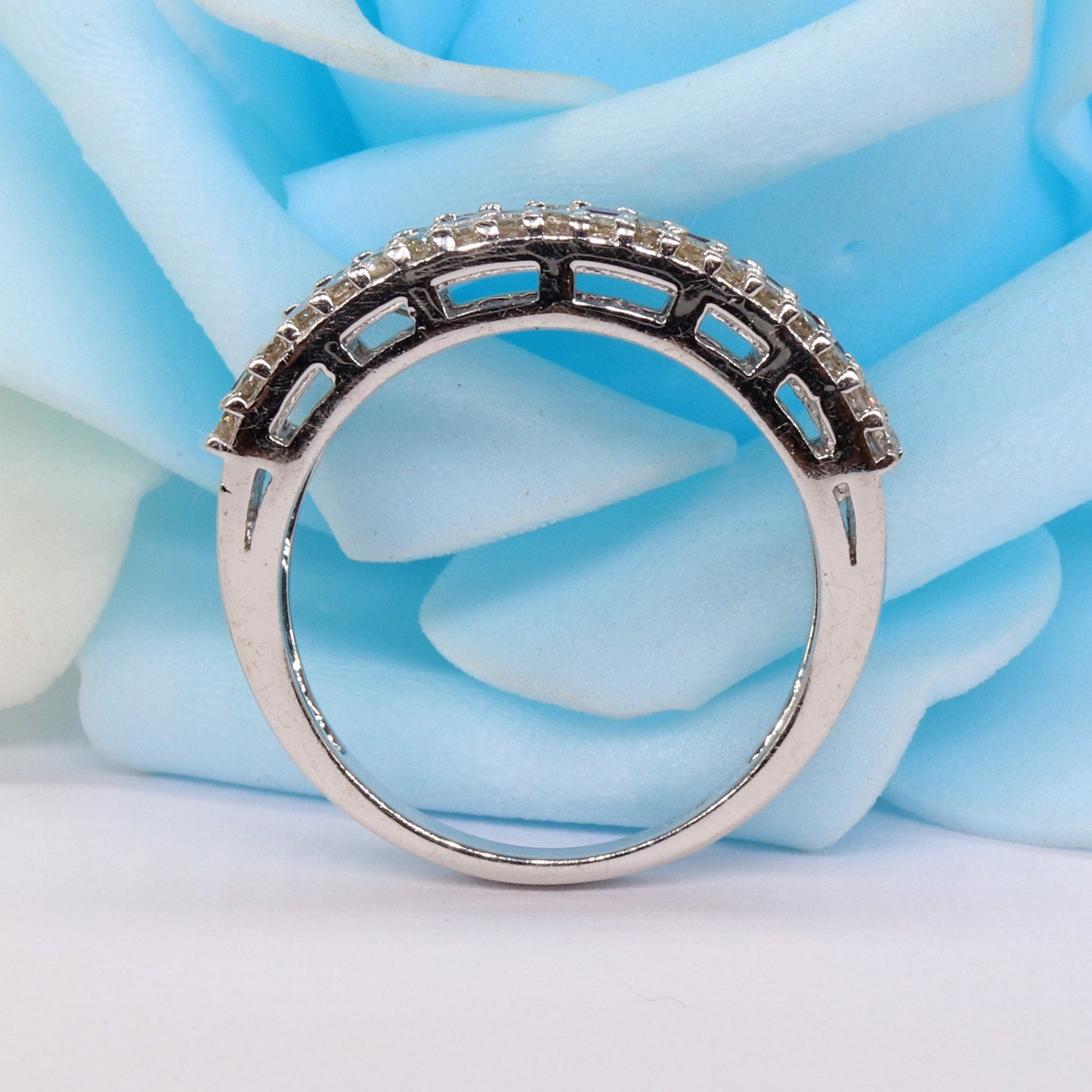 Triple Line Band Ruby Band 925 Sterling White Rhodium Plated Band Ring Silver