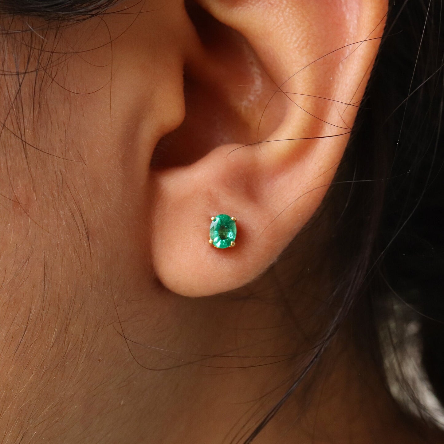 Emerald Studs Daily Wear Push Back Studs Emerald Earring 18K Gold