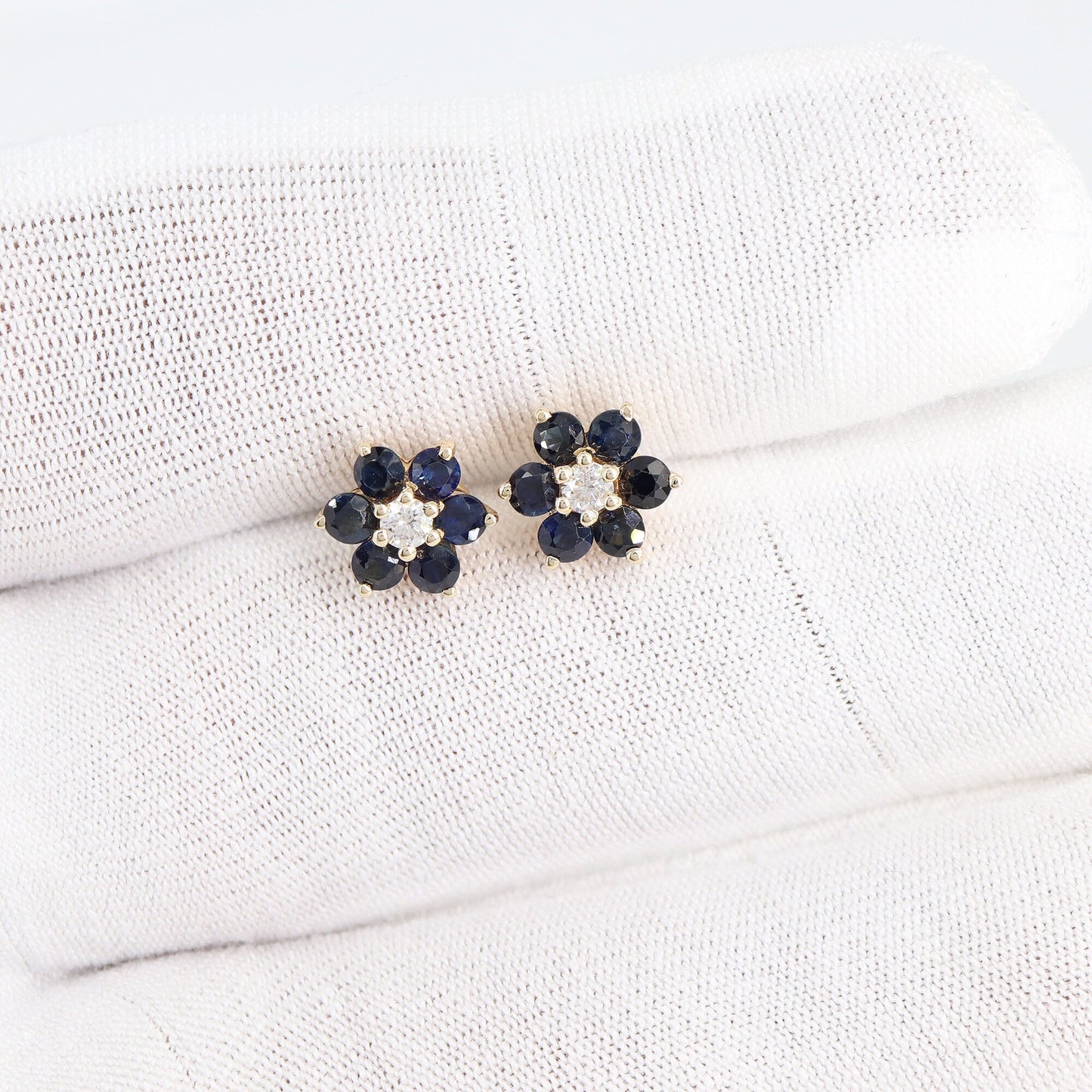 Genuine Blue Sapphire Gemstone Stud Earring 14K Gold